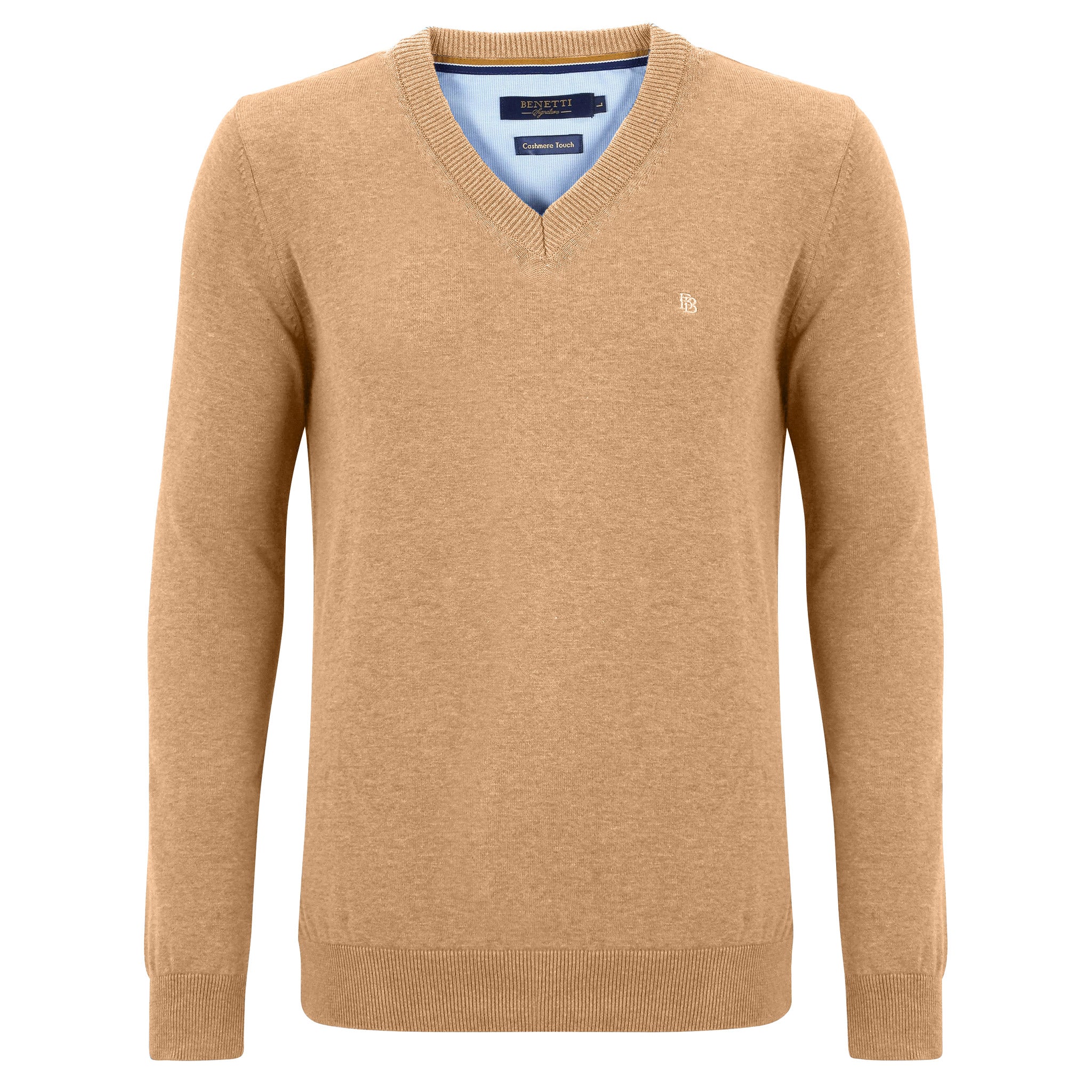 Benetti V Neck 100% Cotton Knitwear in Biscuit