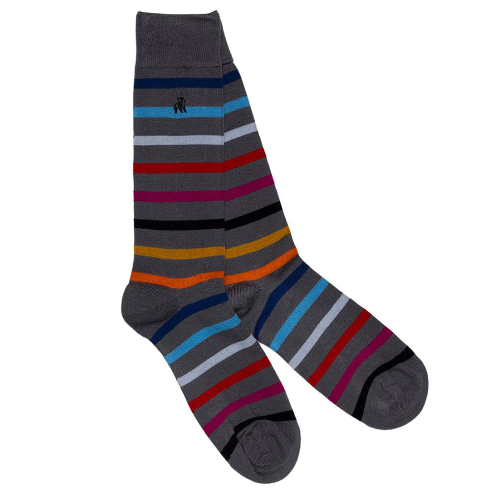 Swole Panda Bamboo Socks | Grey Striped