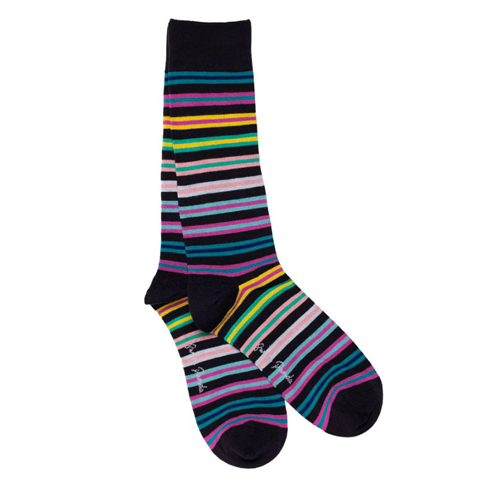 Swole Panda Bamboo Socks | Navy Multi Spriped