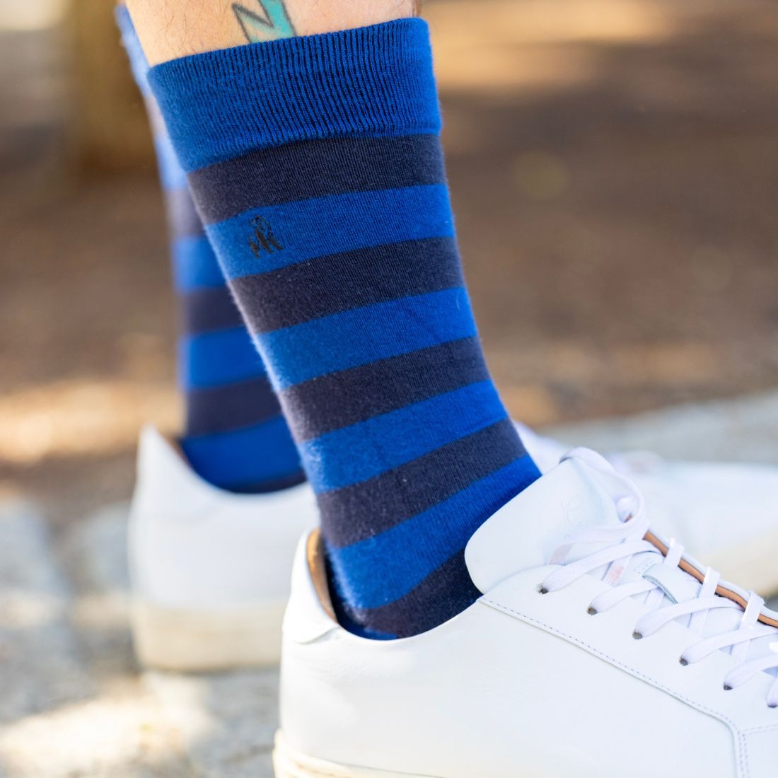 Swole Panda Bamboo Socks | Navy & Charcoal Striped
