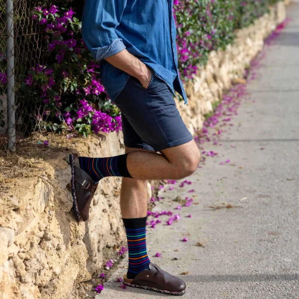 Swole Panda Bamboo Socks | Black Multi Striped