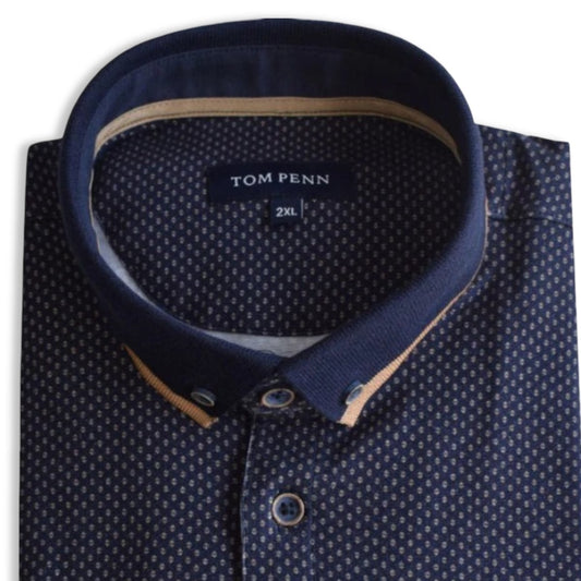 Tom Penn Pattern Polo | Navy/Tan