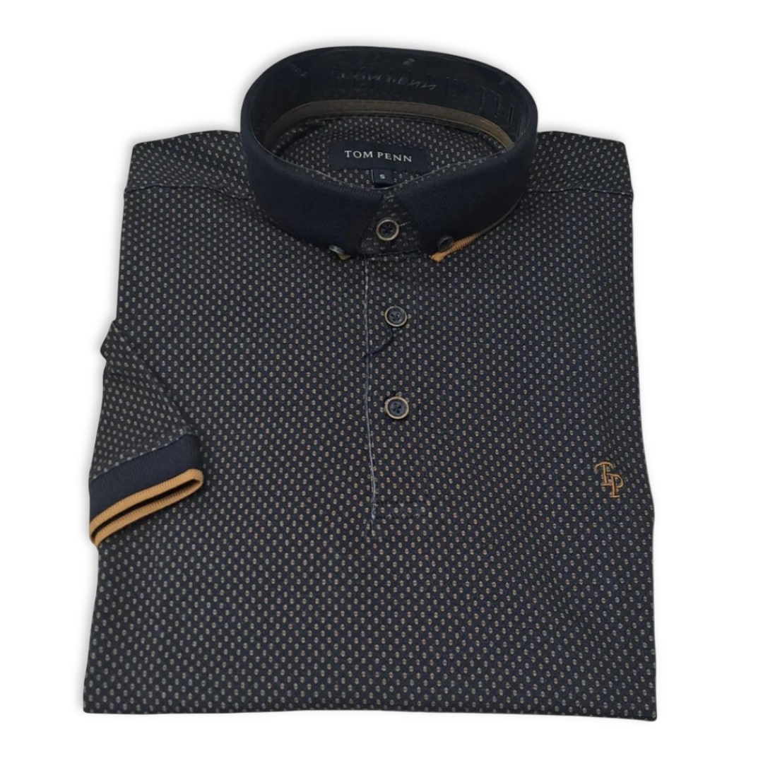 Tom Penn Pattern Polo | Navy/Tan