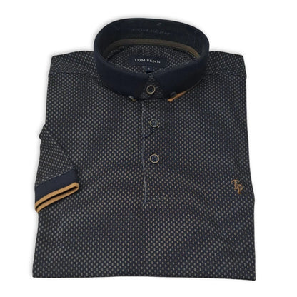 Tom Penn Pattern Polo | Navy/Tan