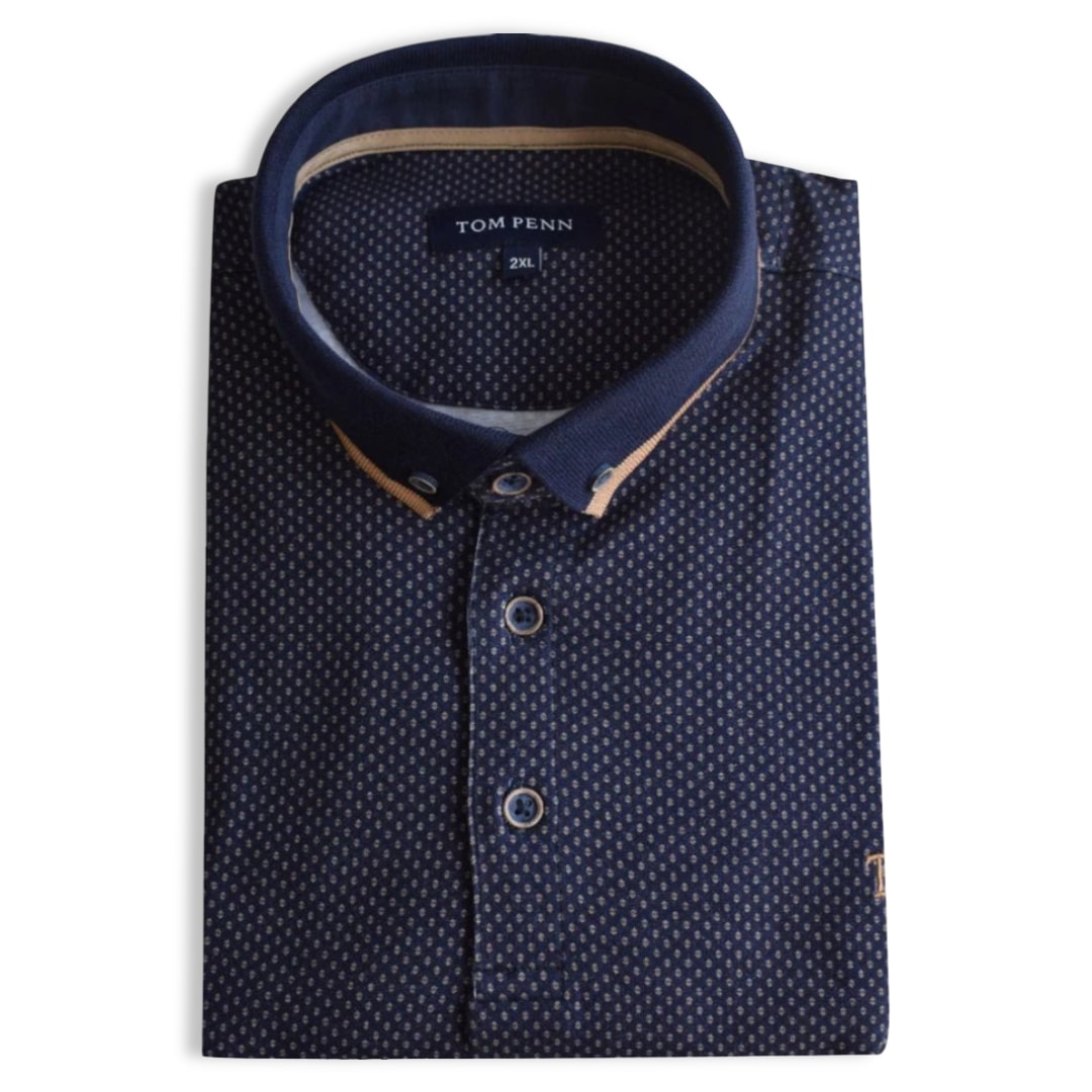 Tom Penn Pattern Polo | Navy/Tan