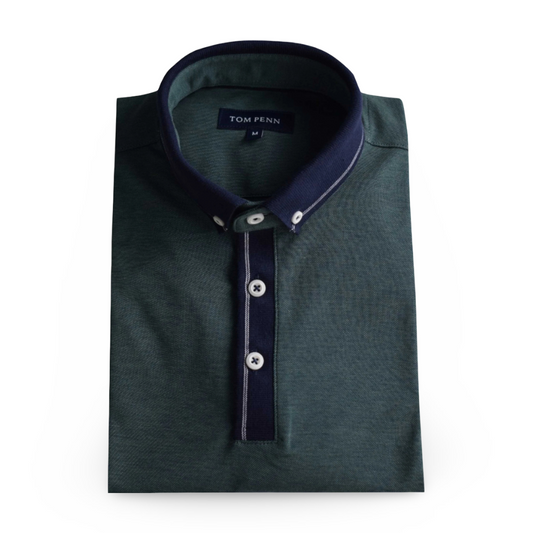 Tom Penn Polo | Knitted Collar Green