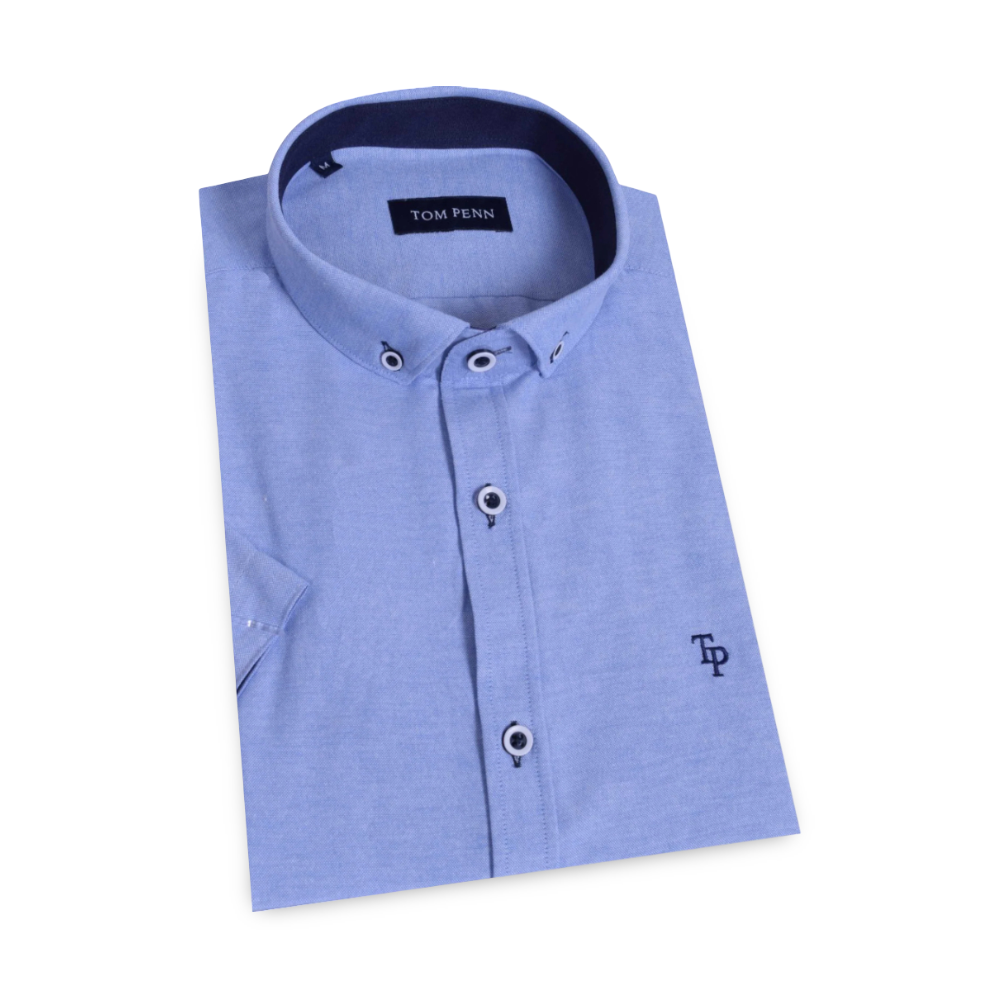 Tom Penn Sort Sleeve Oxford Shirt | Light Blue