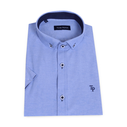Tom Penn Sort Sleeve Oxford Shirt | Light Blue