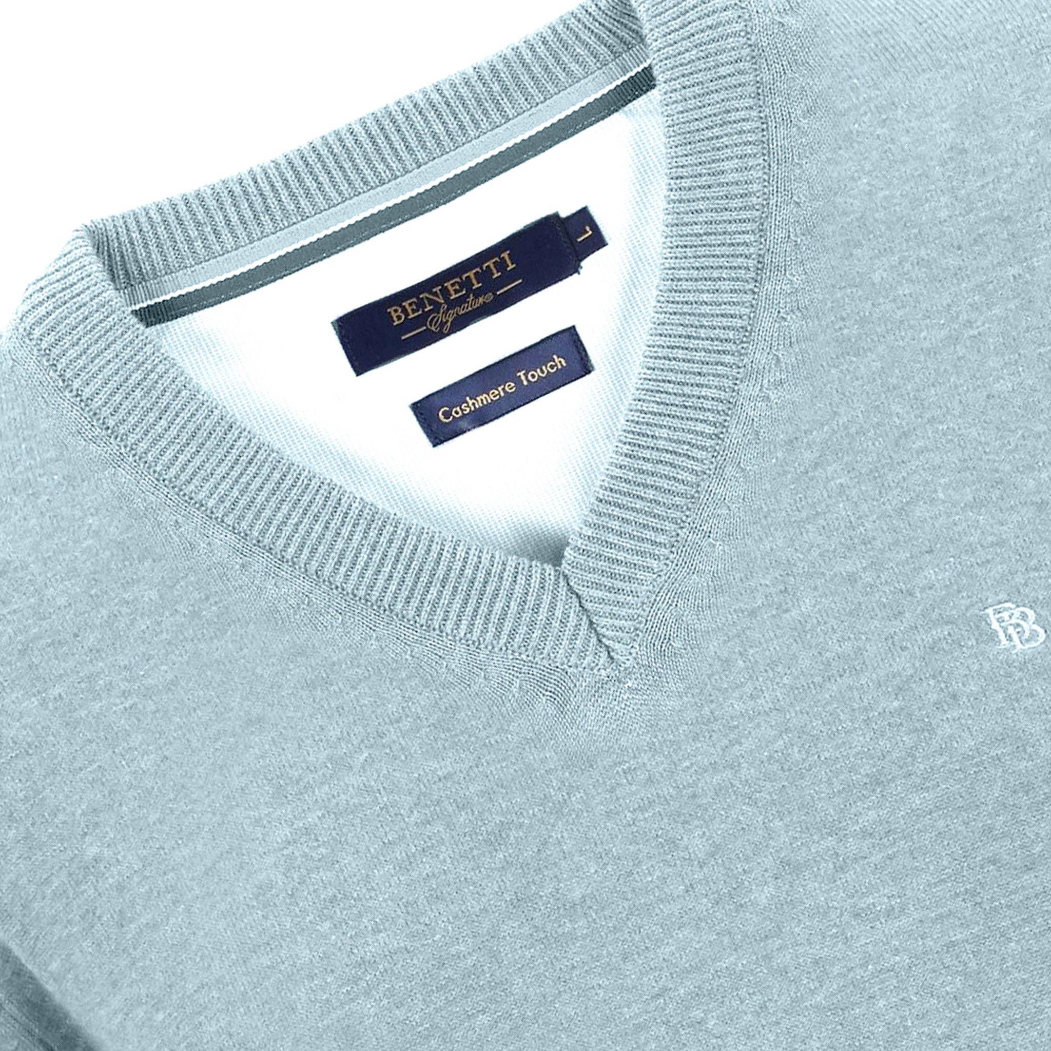 Benetti V Neck 100% Cotton Knitwear in Ice Close Up
