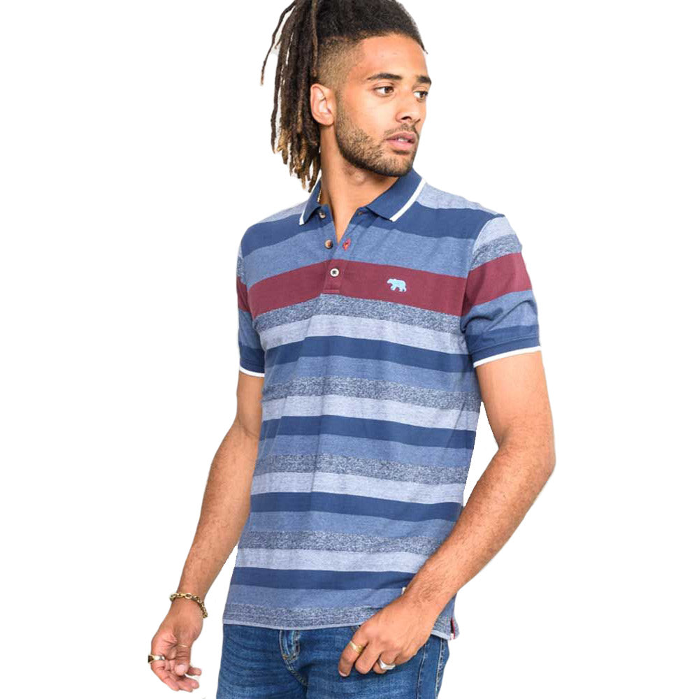 D555 Polo Shirt - Blue/Wine Stripe