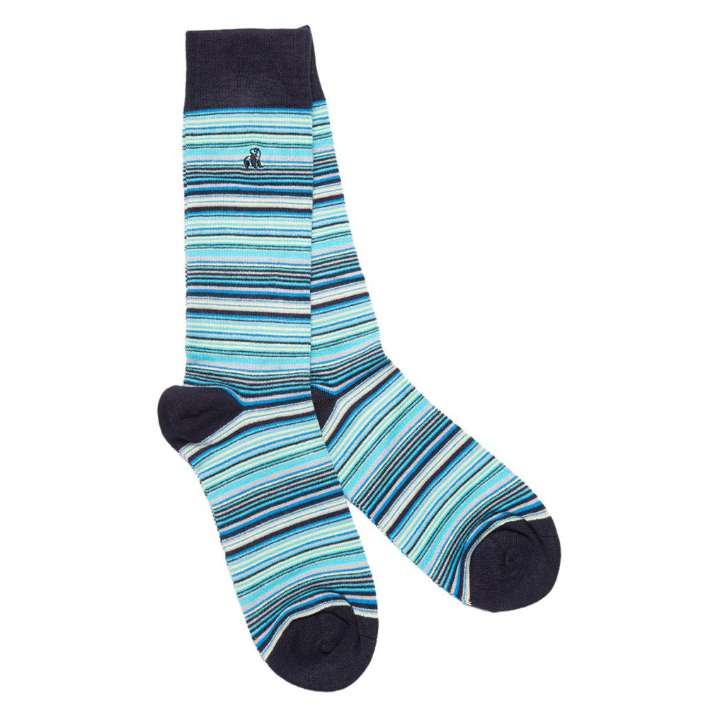Swole Panda Bamboo Socks - Navy & Blue Fine Striped
