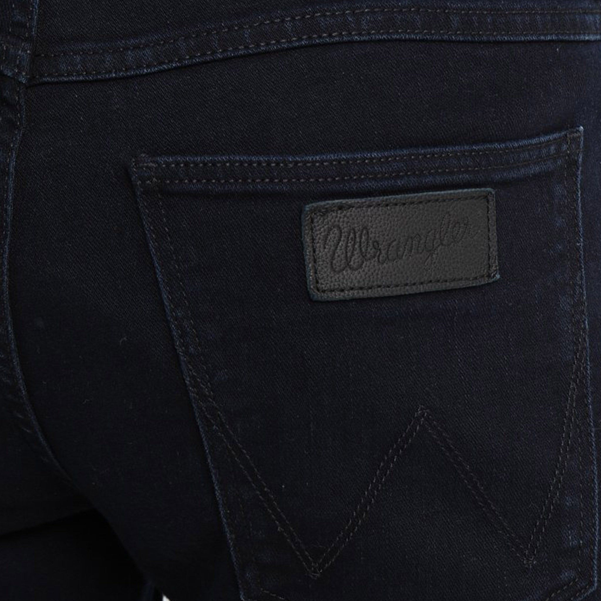 Wrangler Greensboro Stretch Jean in Black Back Close Up of Back Pocket
